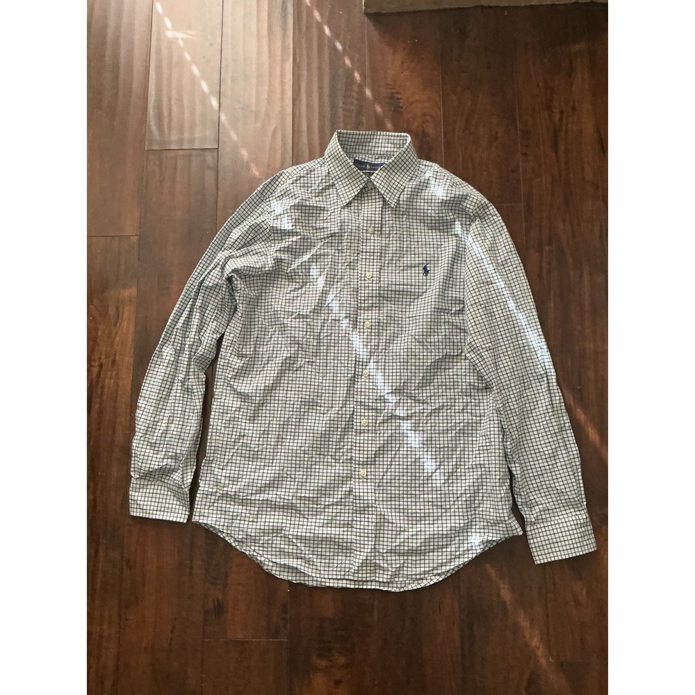 Ralph Lauren White Blue Green Long Sleeve Plaid Shirt Button Up Classic Fit Sz L